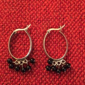 Sterling Silver Black Onyx Vintage Hoop Earrings
